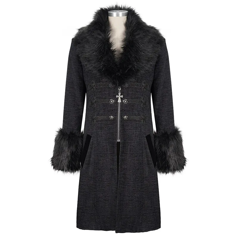 CT19001 black Gothic fur collar coat
