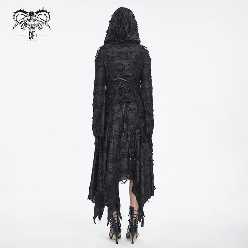 CT225 Dark tattered hooded knitted women's jacket