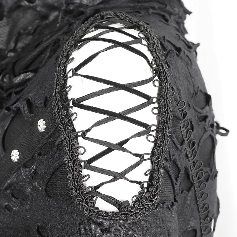 CT225 Dark tattered hooded knitted women's jacket