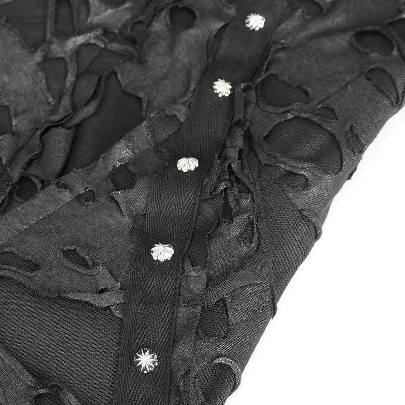 CT225 Dark tattered hooded knitted women's jacket
