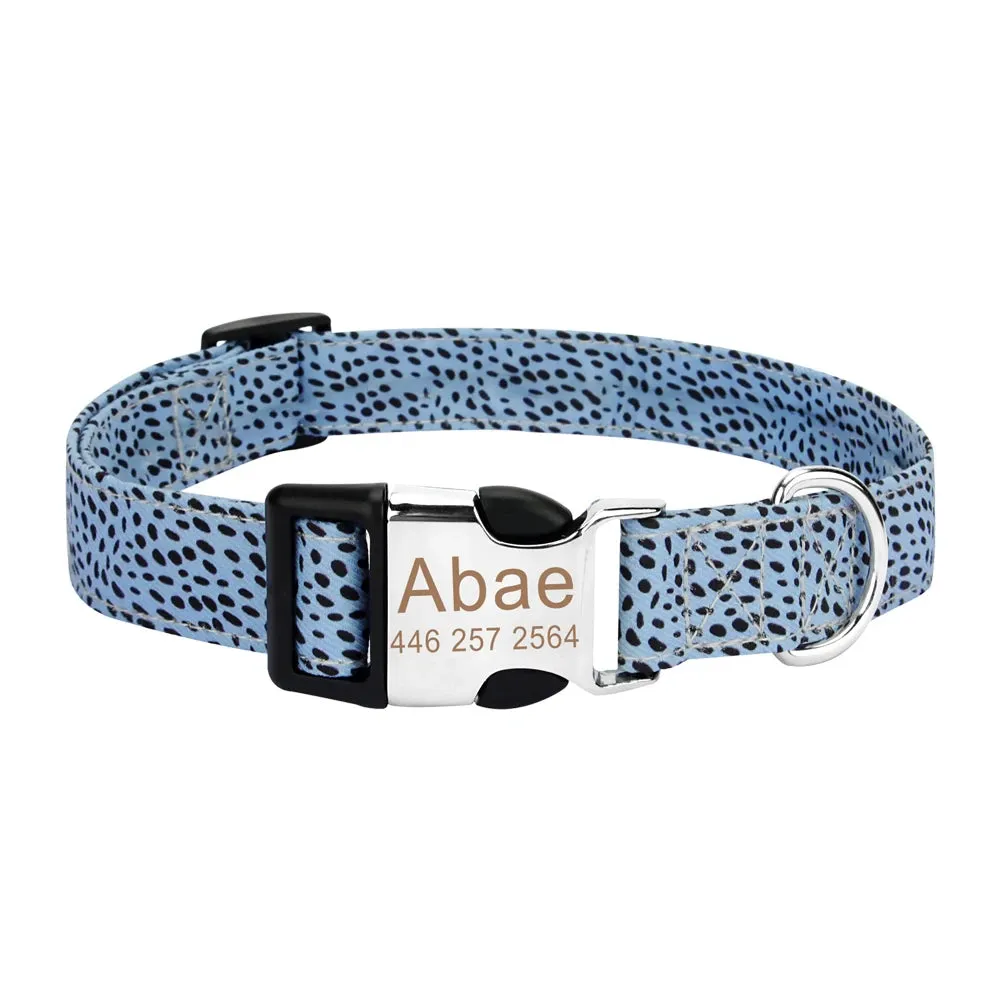 Customized Cheetah Dot Print Dog Collar Engraved ID Tag Nameplate for Small Medium Large Dogs | Personalized Dog Collar