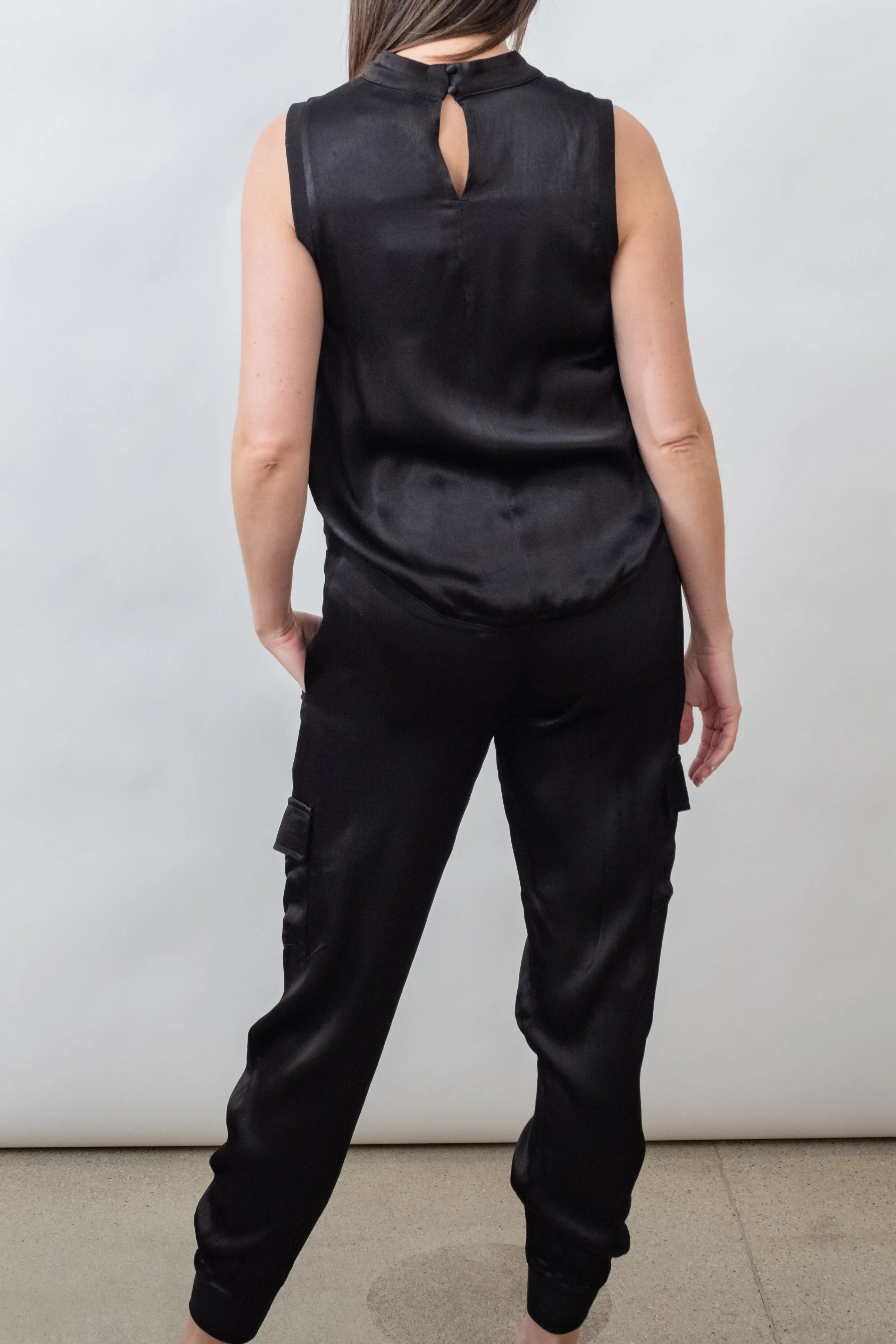 Darby Lane Satin Cargo Joggers - Black