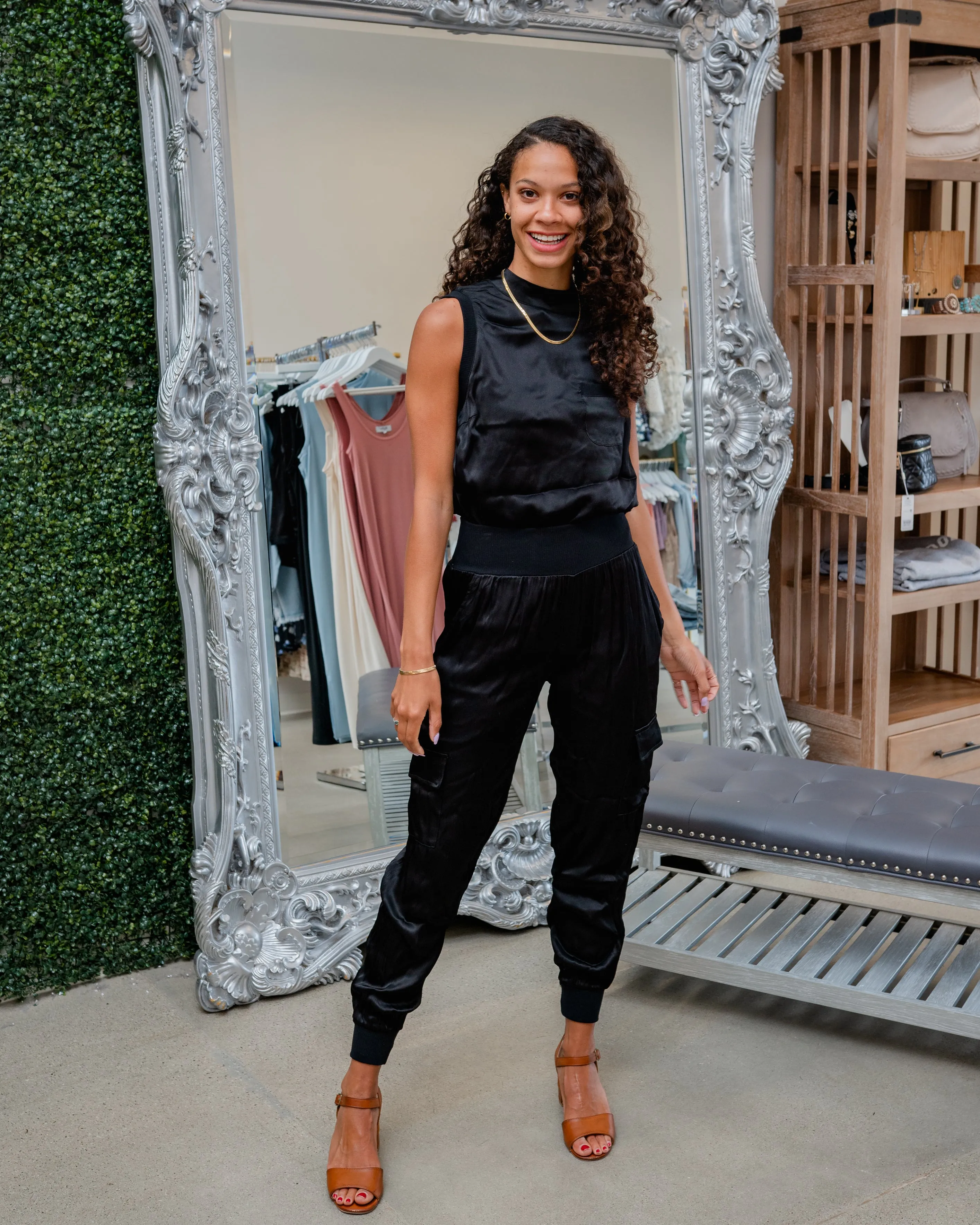 Darby Lane Satin Cargo Joggers - Black