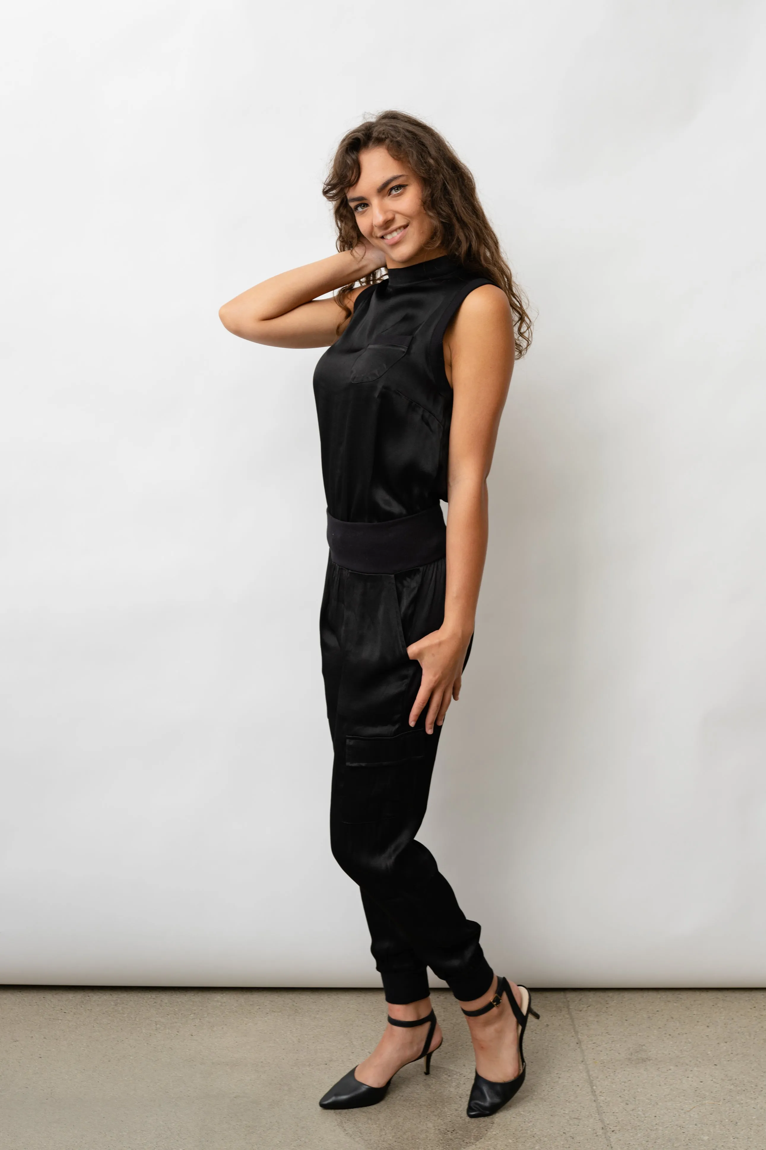 Darby Lane Satin Cargo Joggers - Black