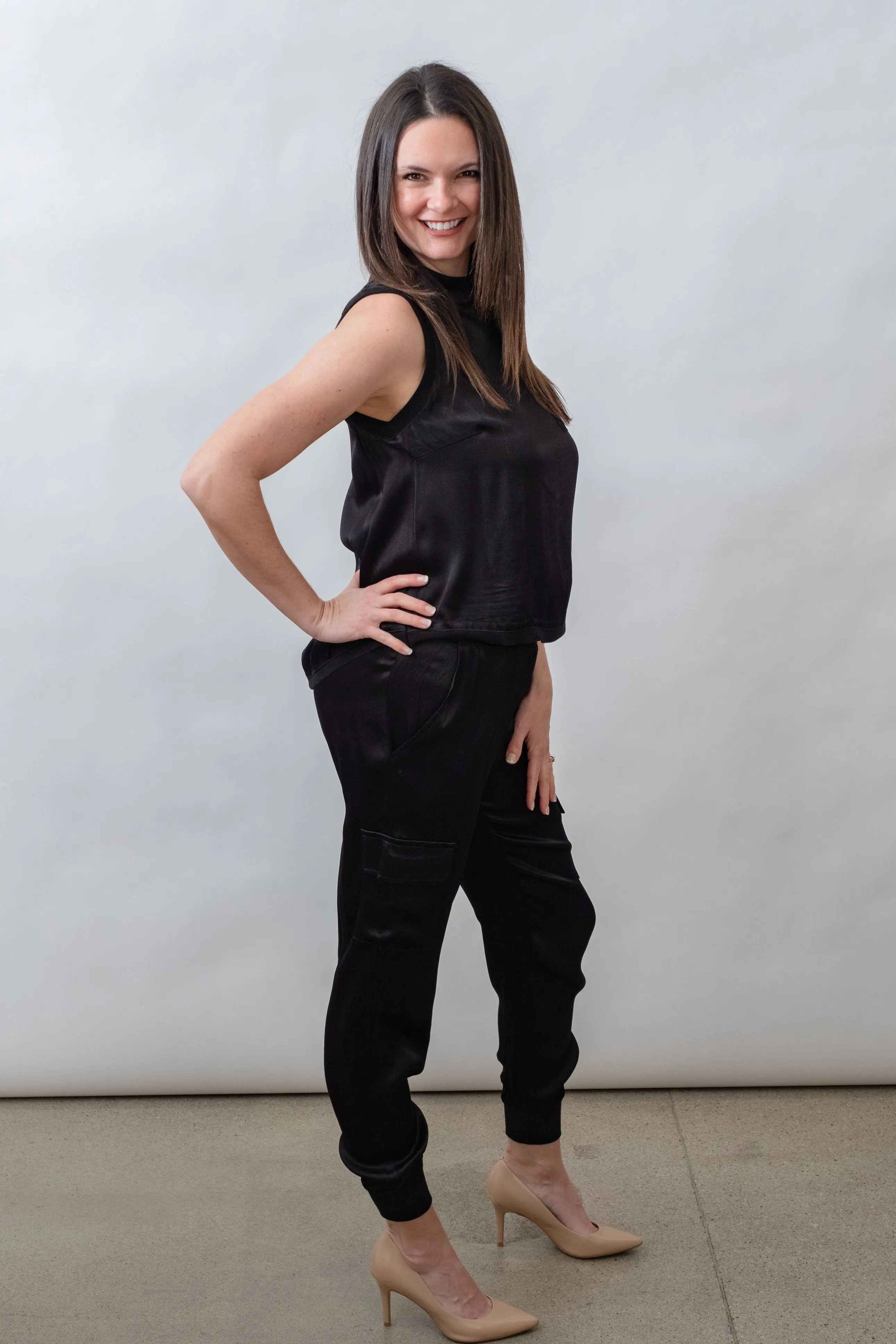 Darby Lane Satin Cargo Joggers - Black