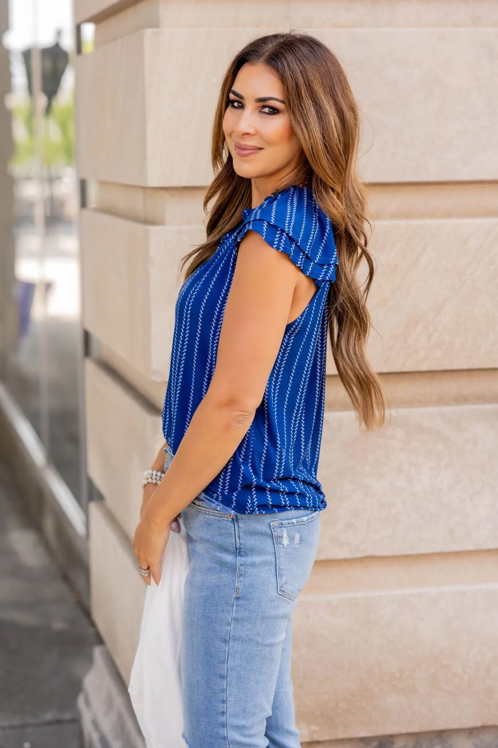 Dashed Stripes Ruffle Trimmed Tank