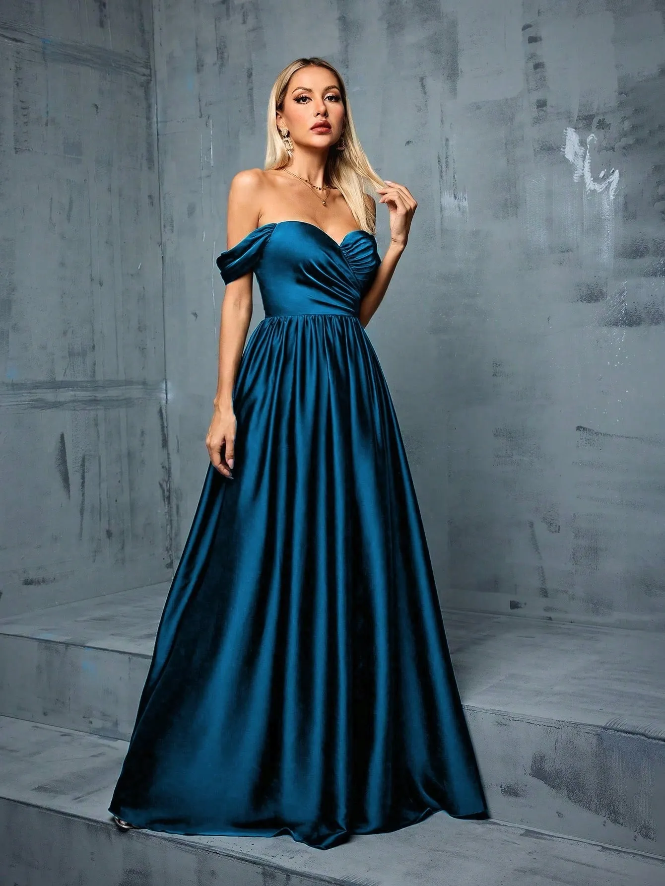 Elegant Off Shoulder Satin Backless Evening Dress