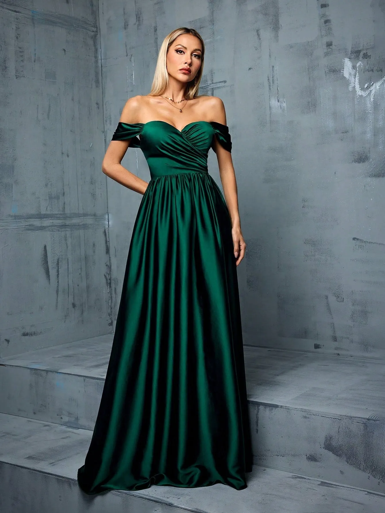 Elegant Off Shoulder Satin Backless Evening Dress