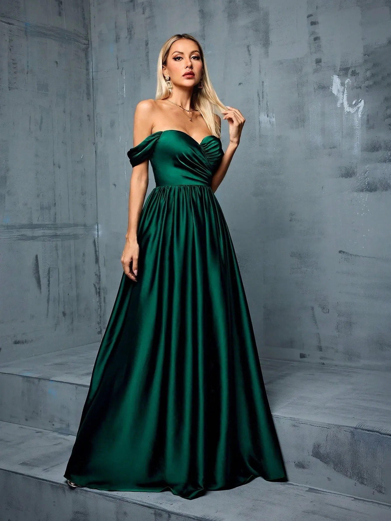 Elegant Off Shoulder Satin Backless Evening Dress
