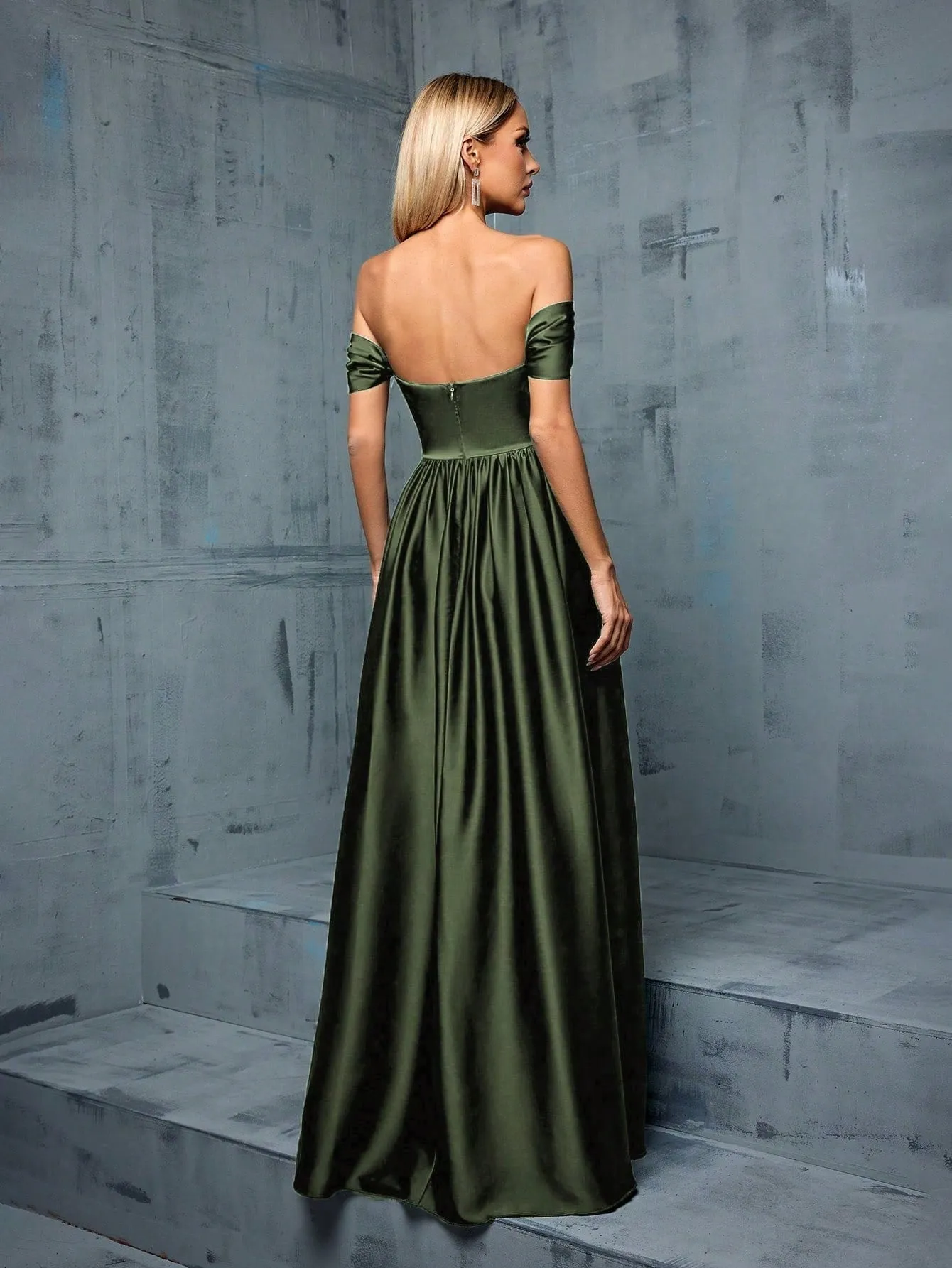 Elegant Off Shoulder Satin Backless Evening Dress
