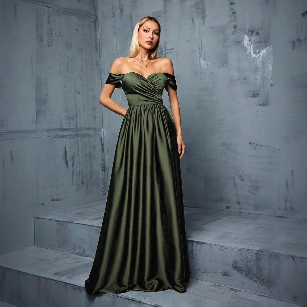 Elegant Off Shoulder Satin Backless Evening Dress