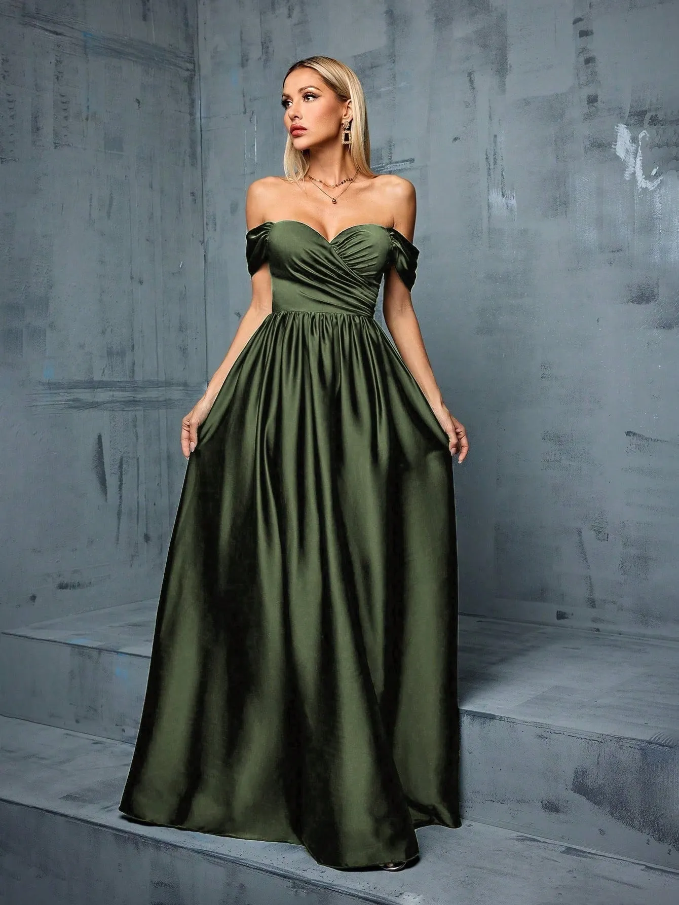 Elegant Off Shoulder Satin Backless Evening Dress