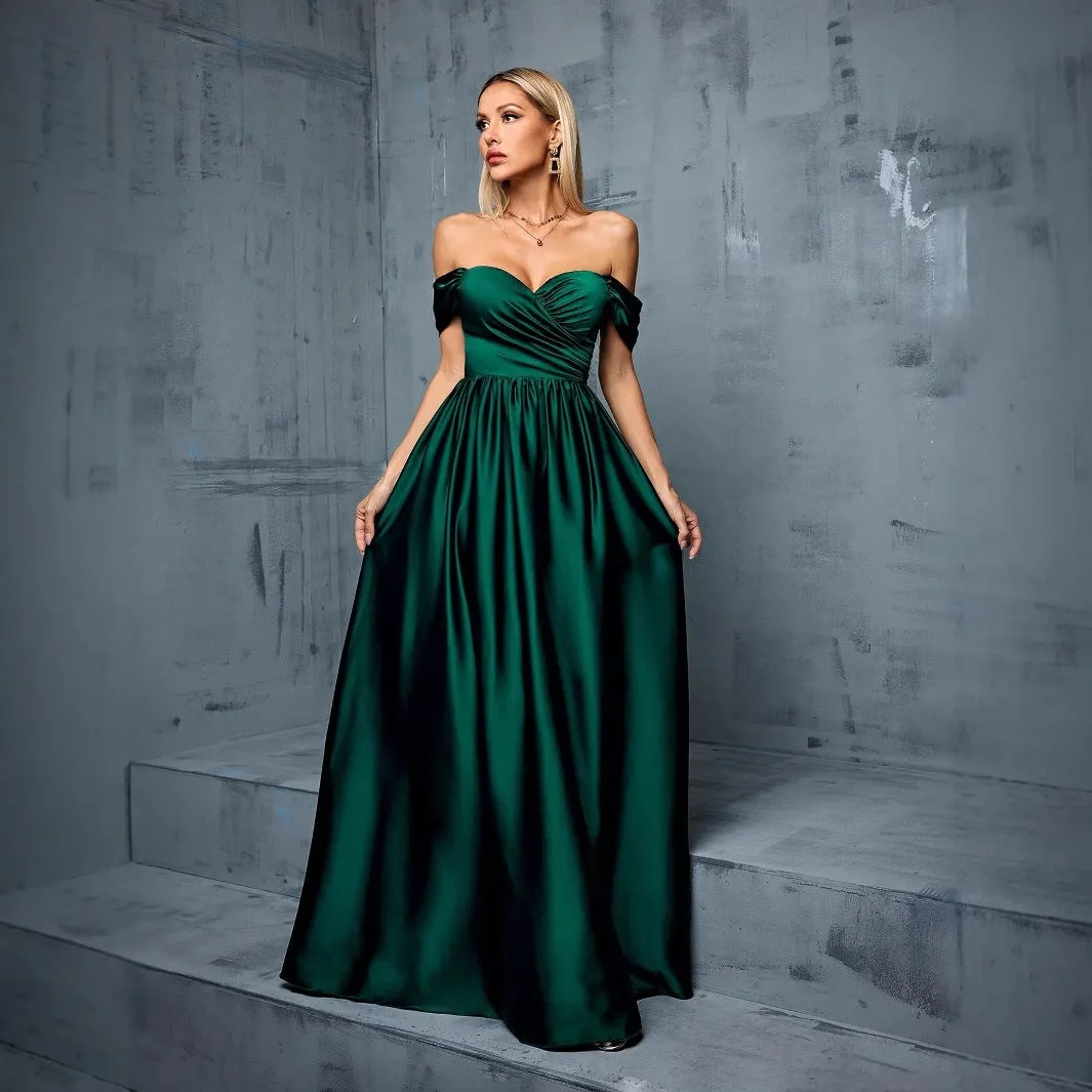 Elegant Off Shoulder Satin Backless Evening Dress