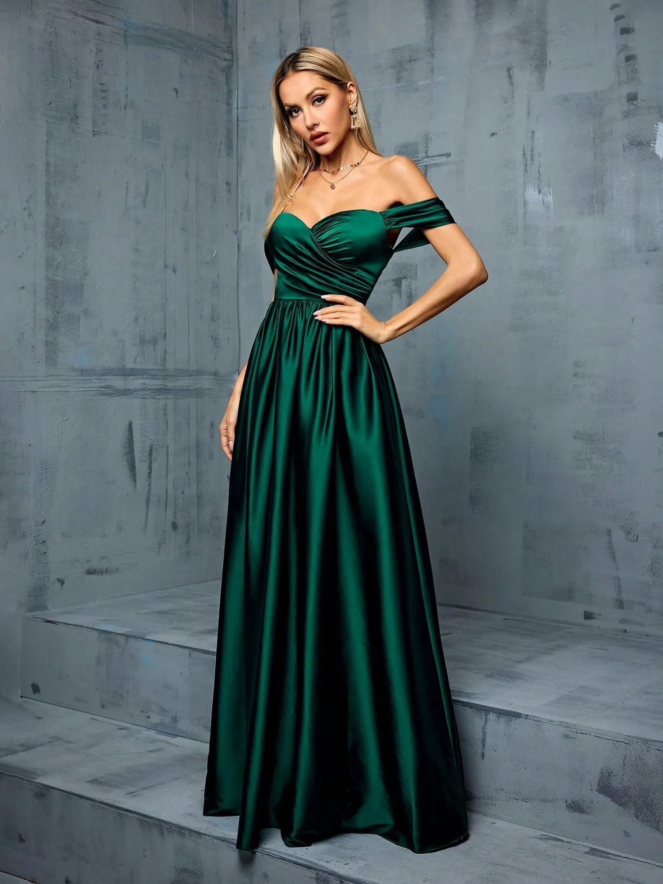 Elegant Off Shoulder Satin Backless Evening Dress