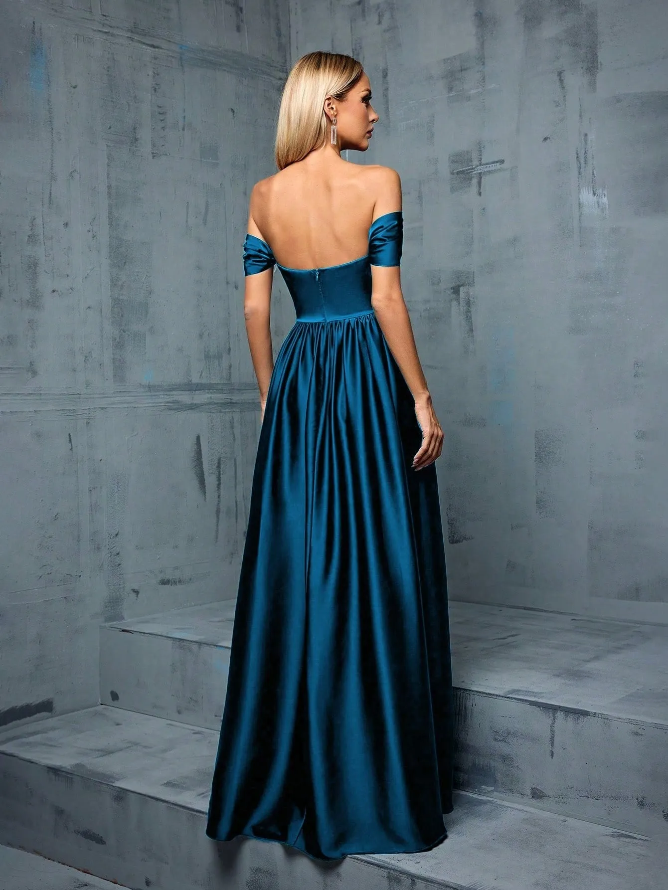 Elegant Off Shoulder Satin Backless Evening Dress