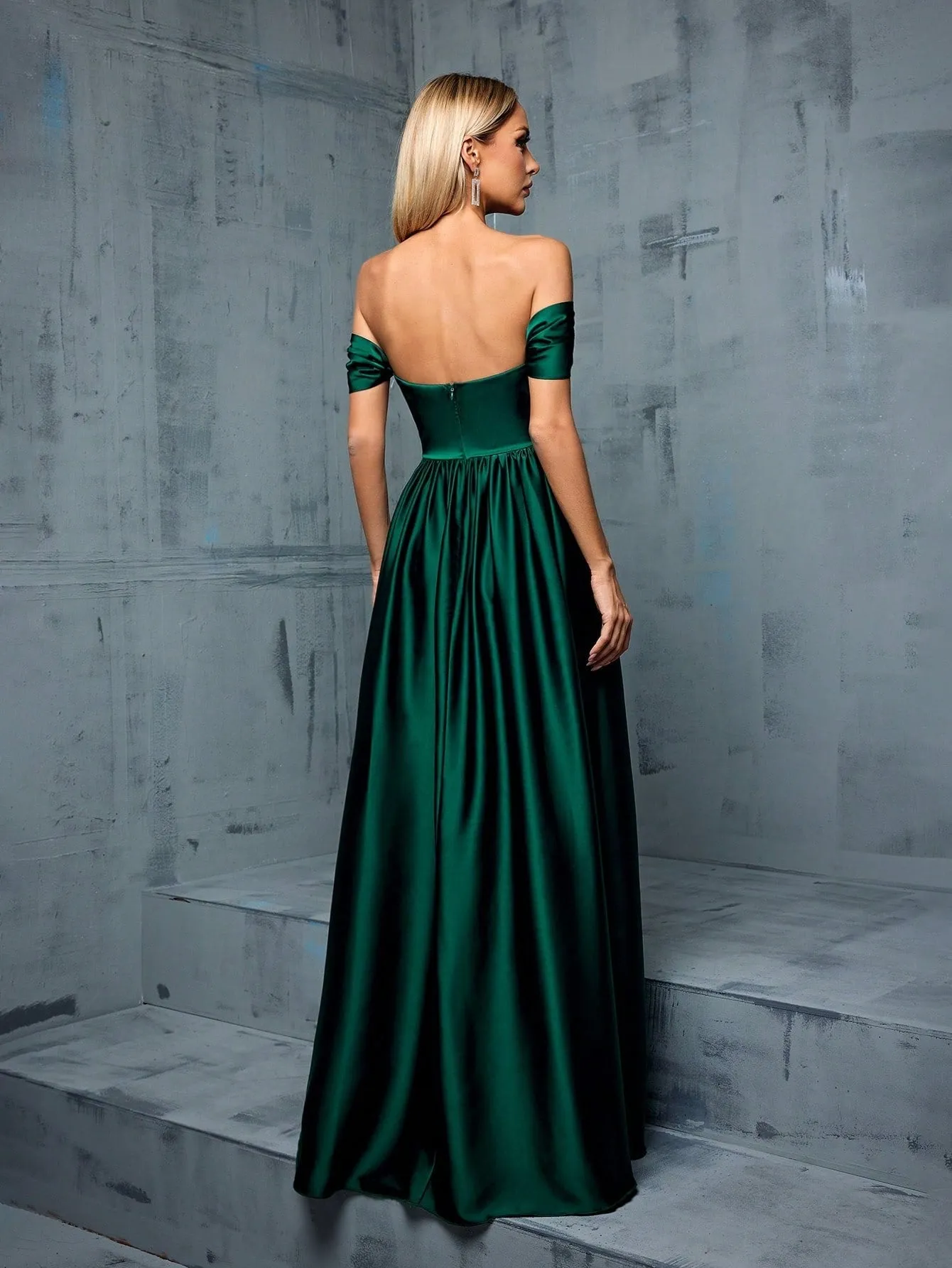 Elegant Off Shoulder Satin Backless Evening Dress