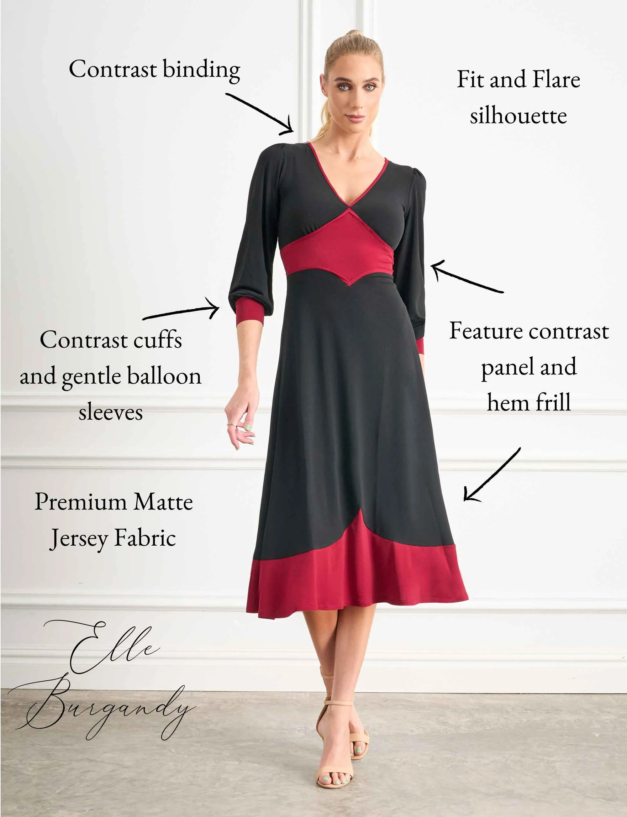 Elle Magenta 'Little Black Dress' Fit and Flare Midi FINAL SALE