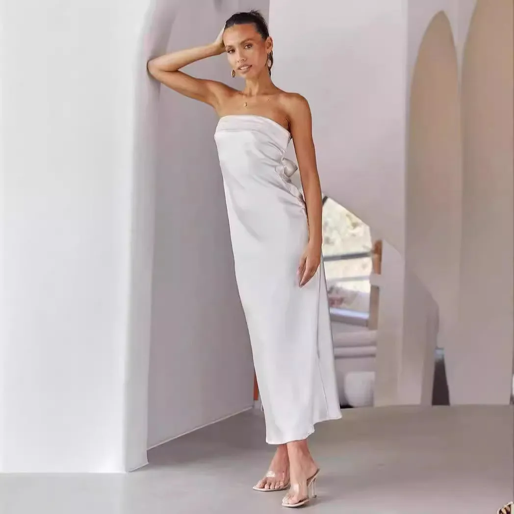 Eva || Satin Tube Top Dress
