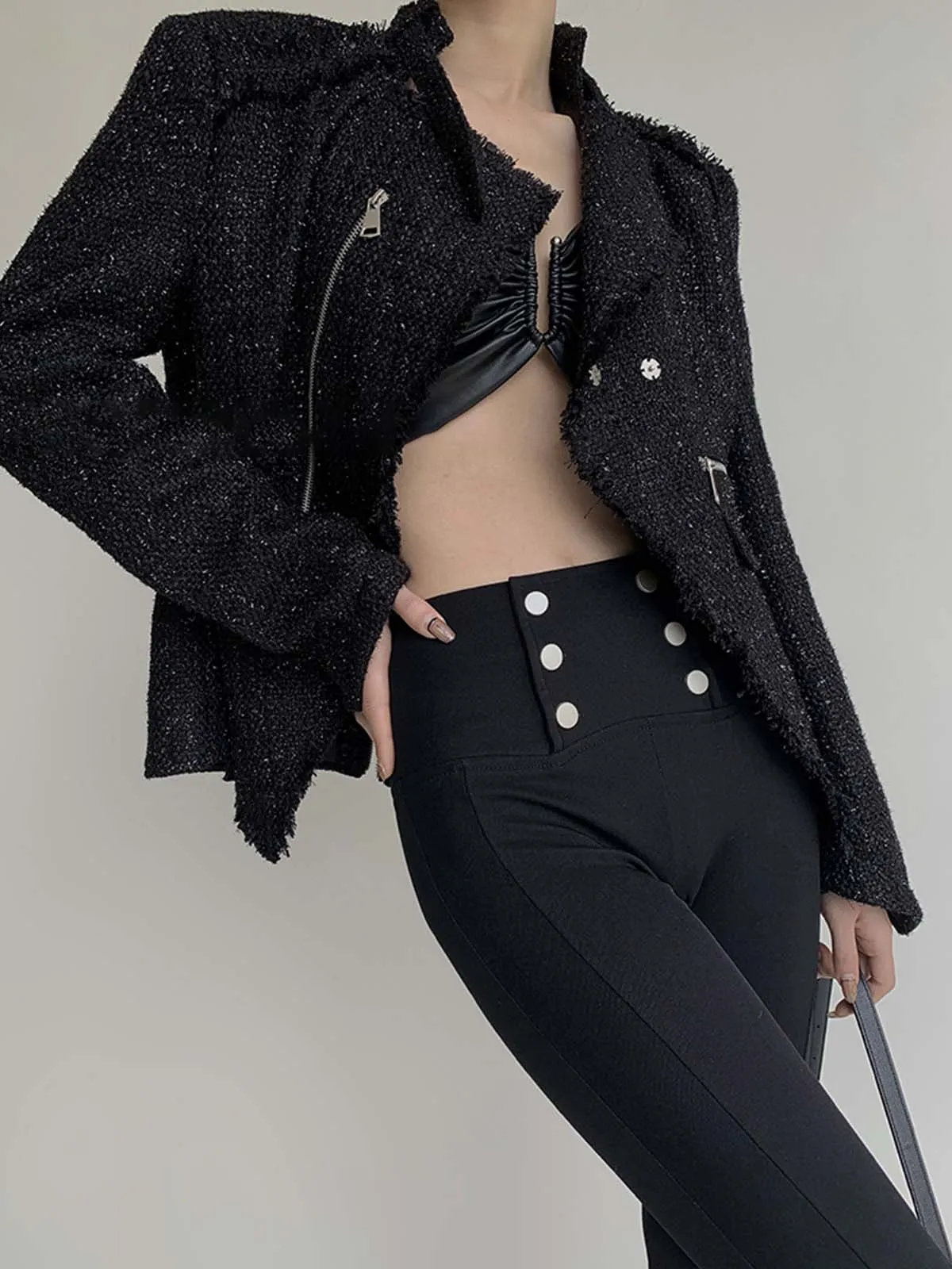 Exclusive Tweed Biker Jacket - Black & White