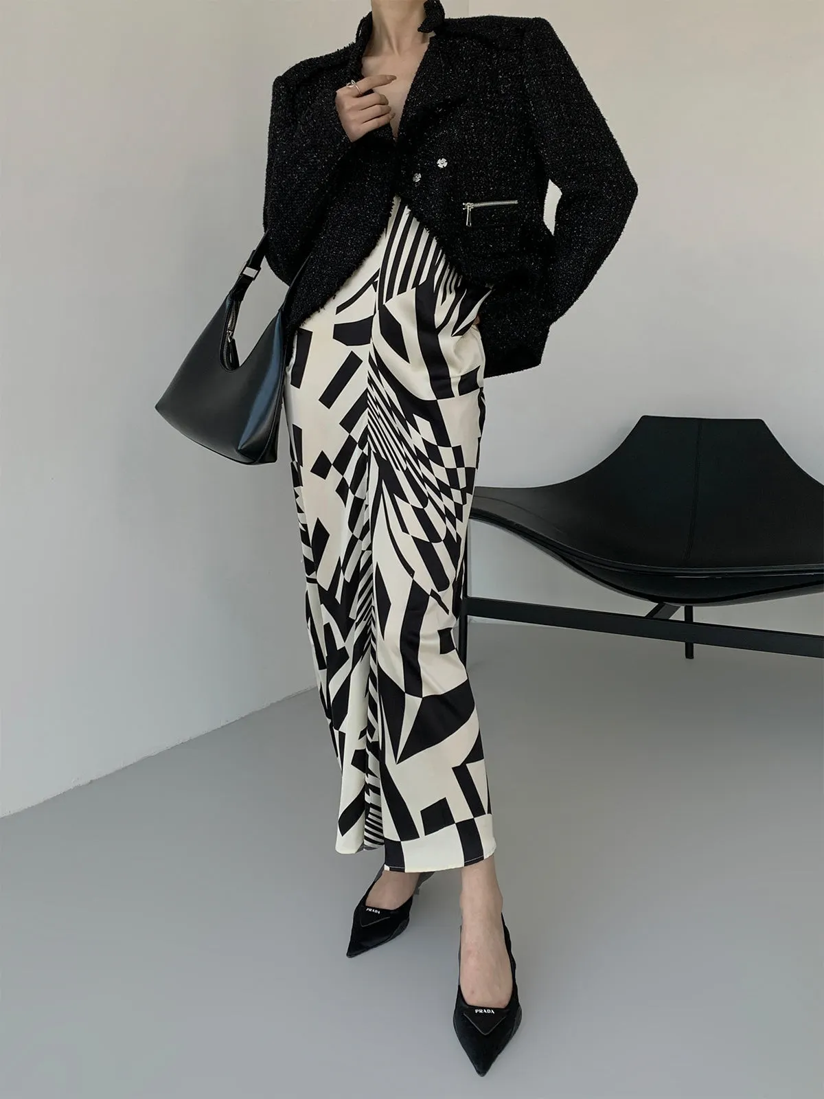 Exclusive Tweed Biker Jacket - Black & White