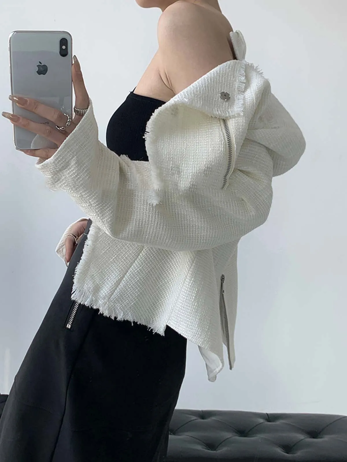 Exclusive Tweed Biker Jacket - Black & White