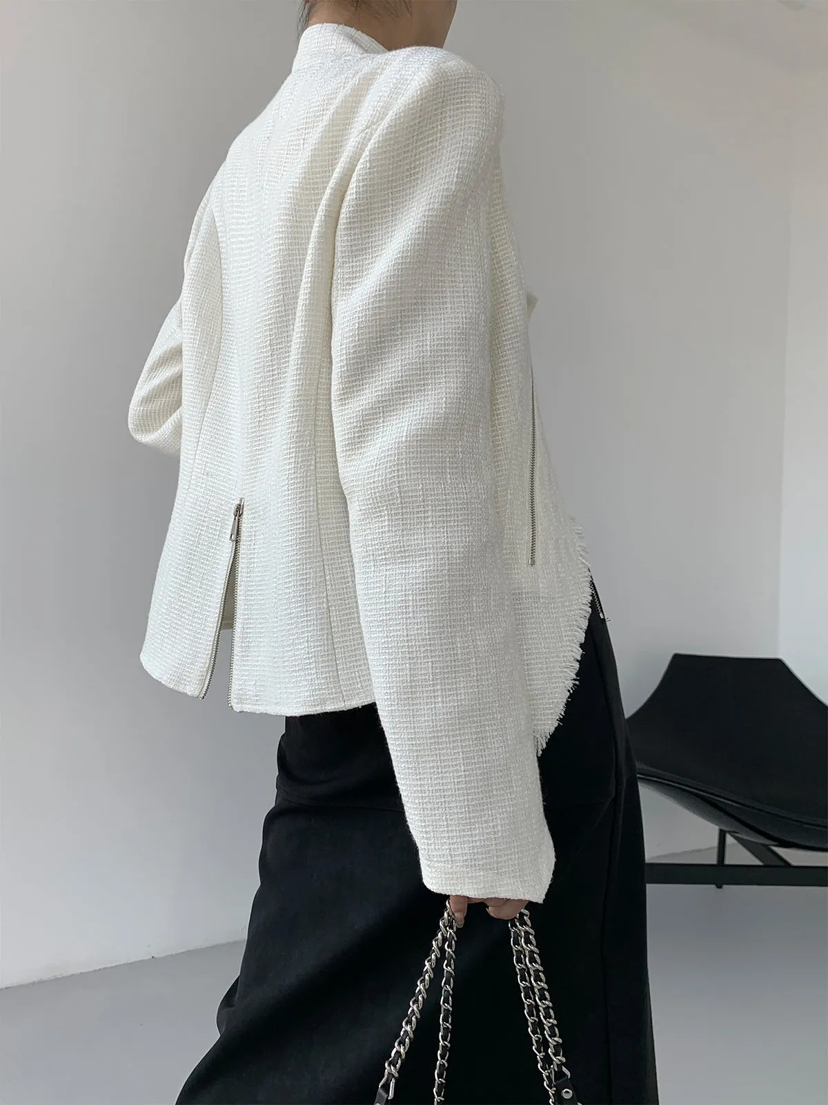 Exclusive Tweed Biker Jacket - Black & White