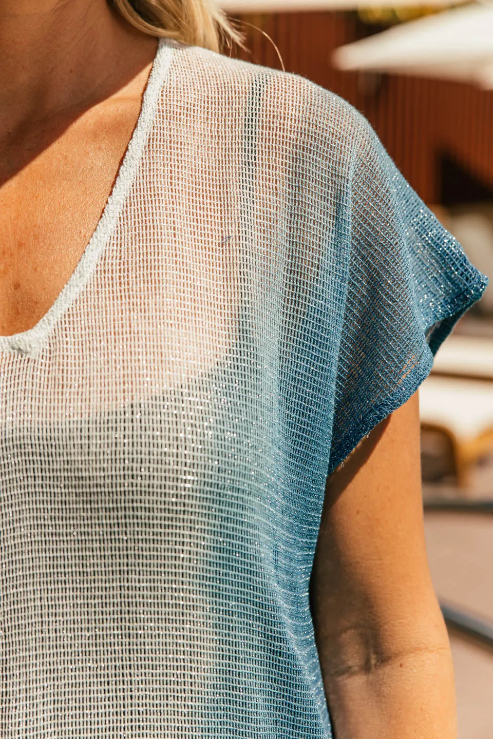 FINAL SALE!! Metallic Mesh Knit Cover Up in Blue