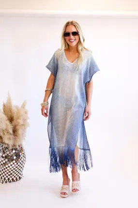 FINAL SALE!! Metallic Mesh Knit Cover Up in Blue