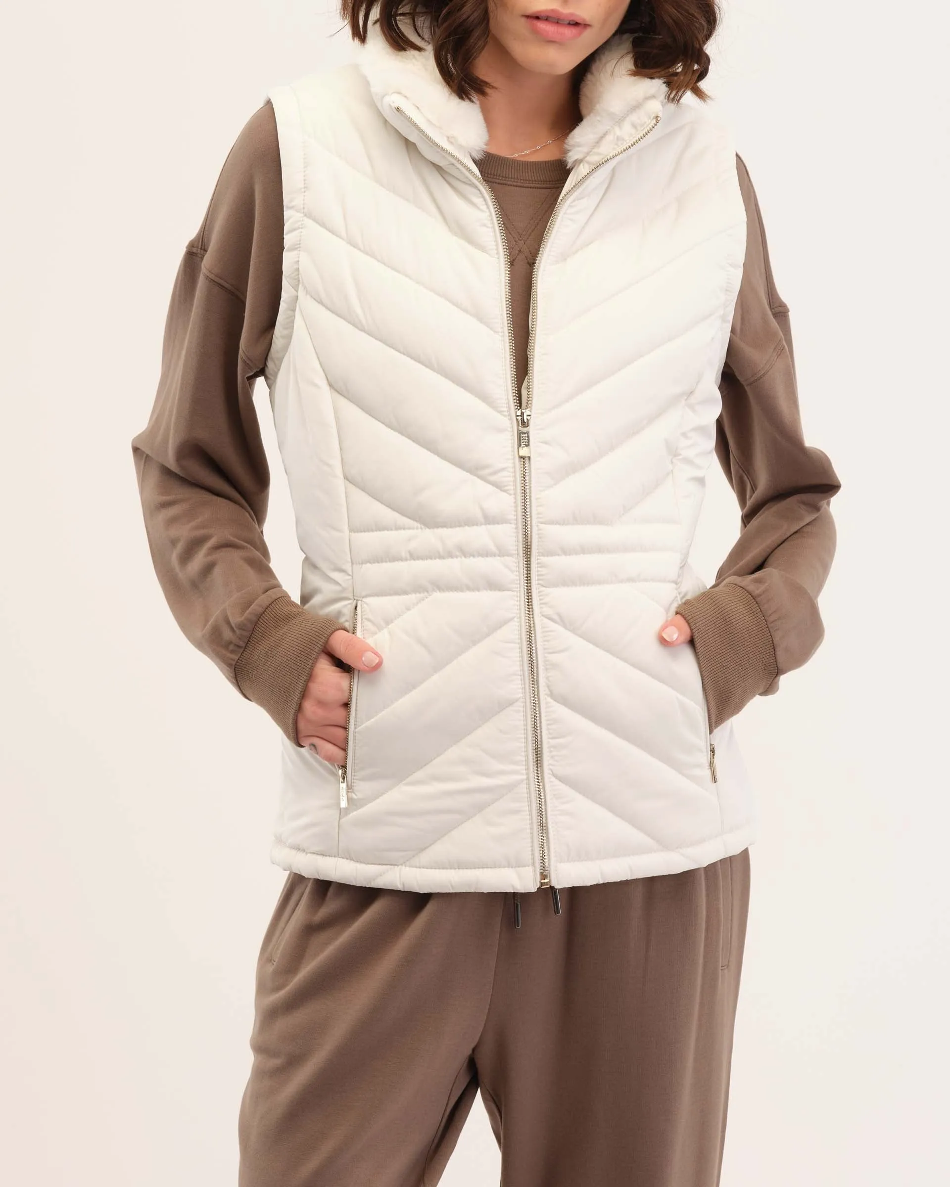 Fur Collar Quilted Vest