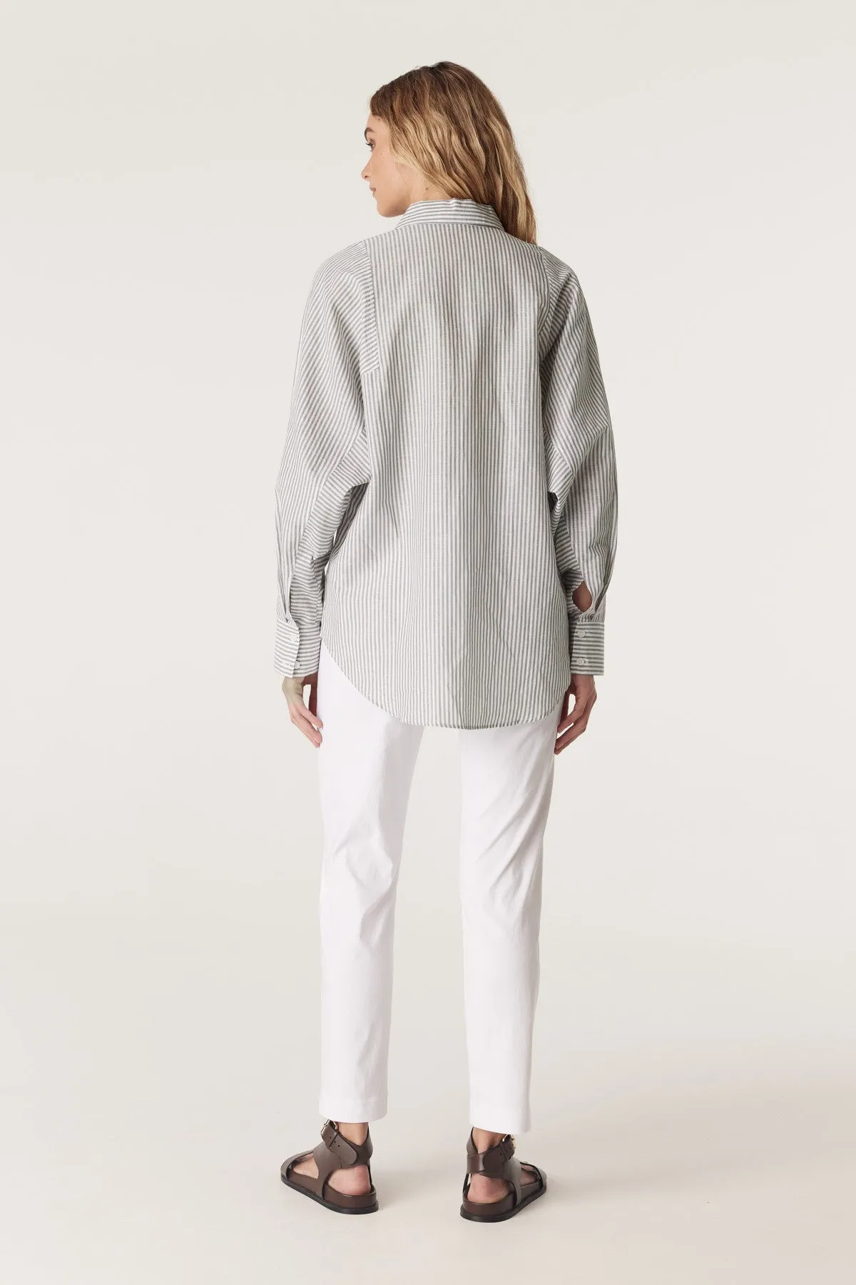 Girlfriend Stripe Shirt - Sage Stripe