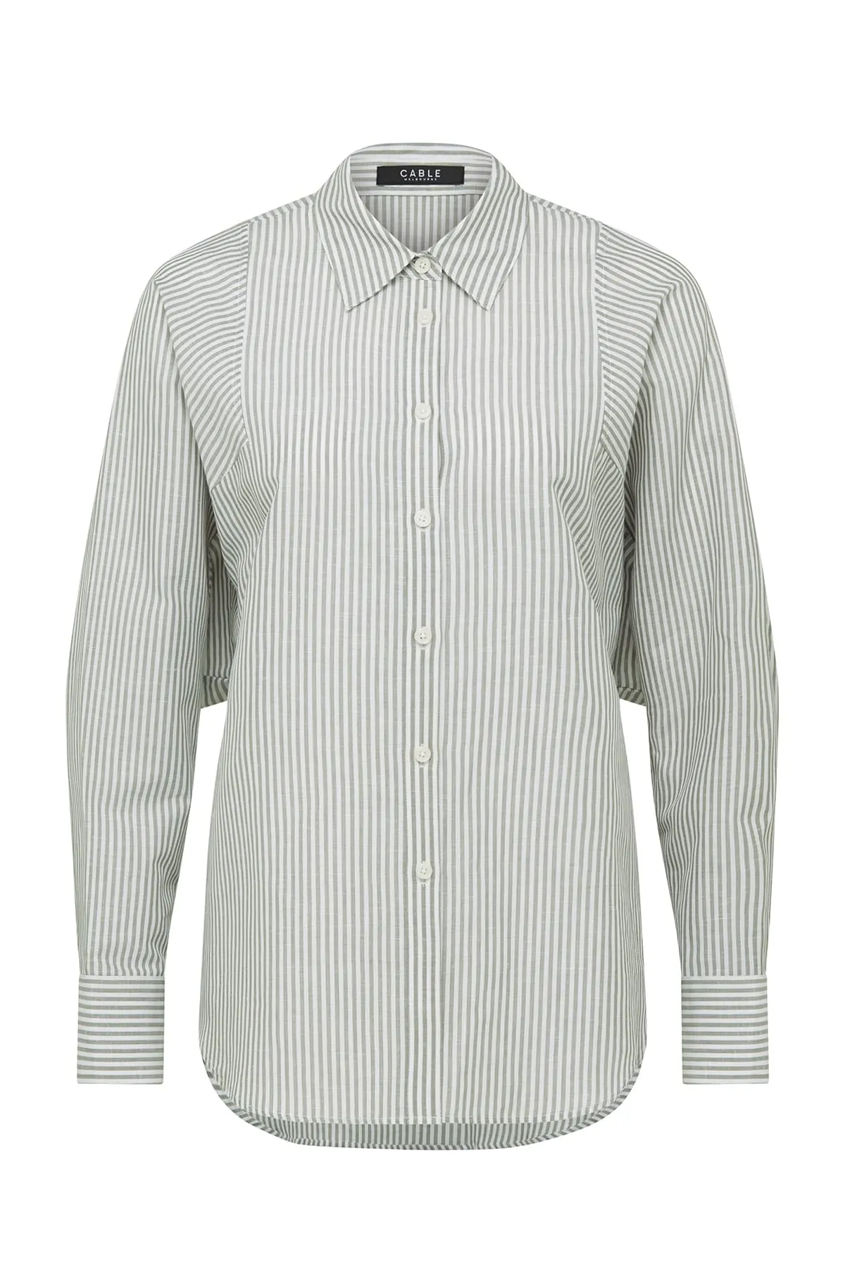 Girlfriend Stripe Shirt - Sage Stripe