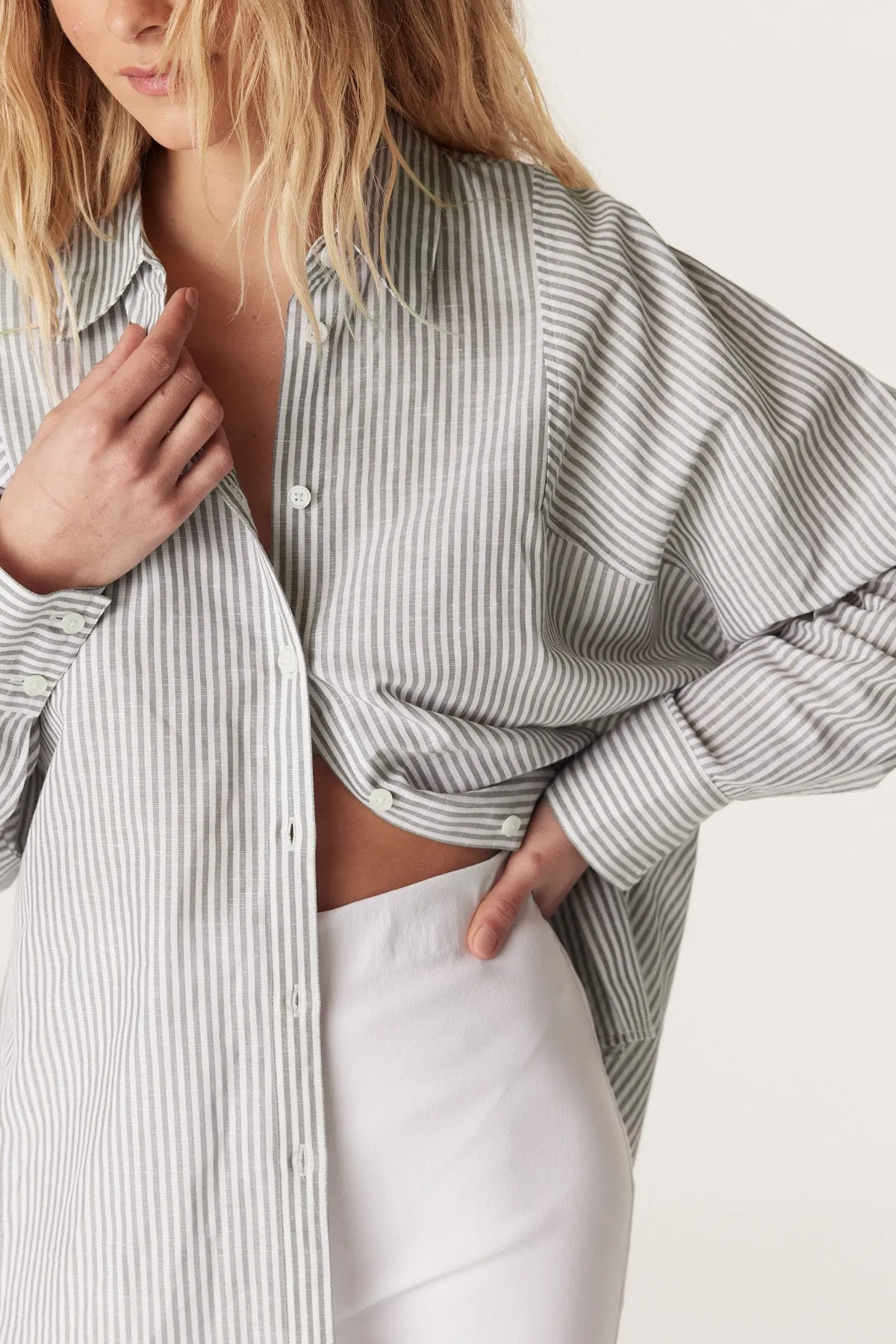 Girlfriend Stripe Shirt - Sage Stripe