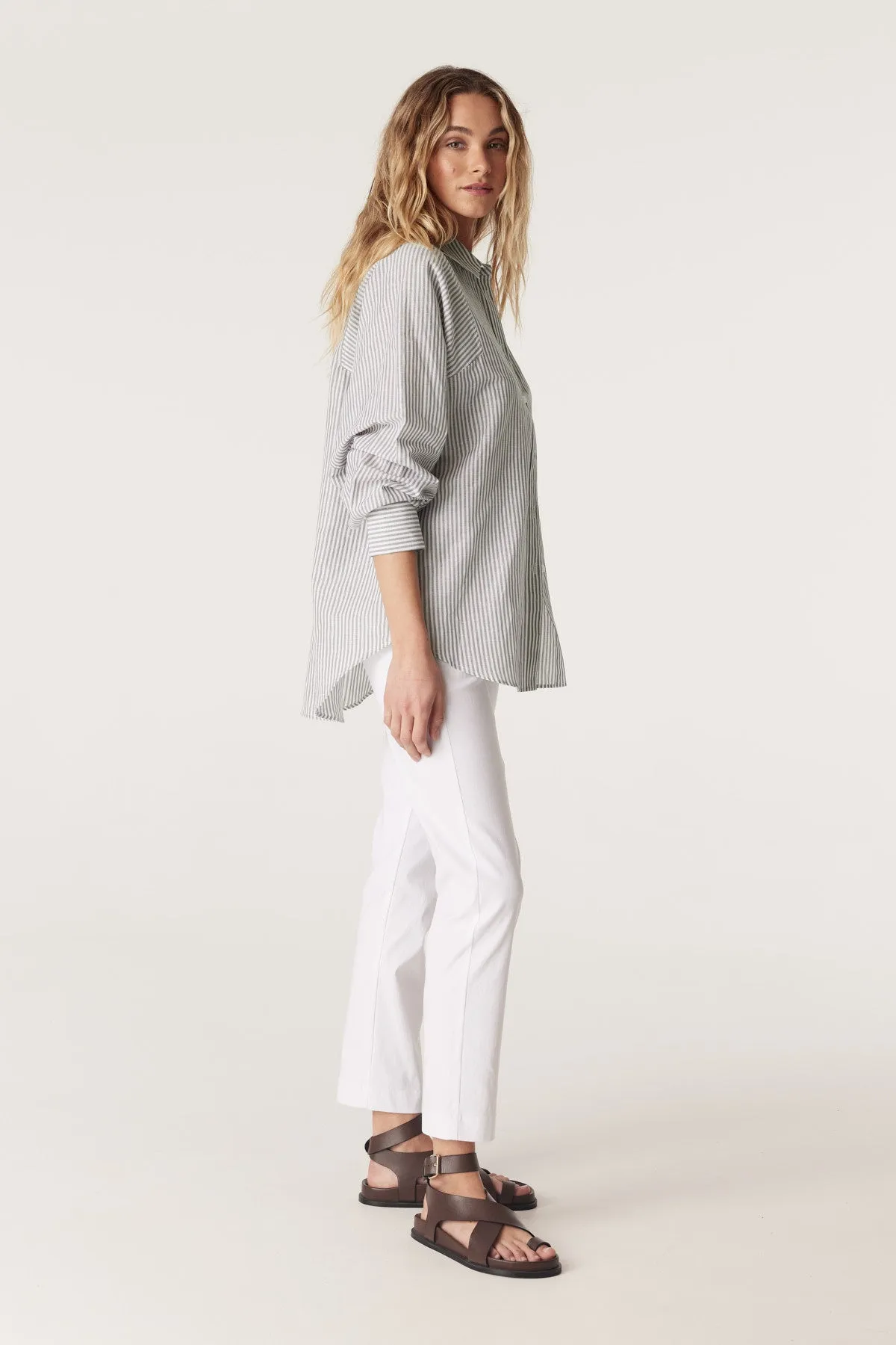 Girlfriend Stripe Shirt - Sage Stripe