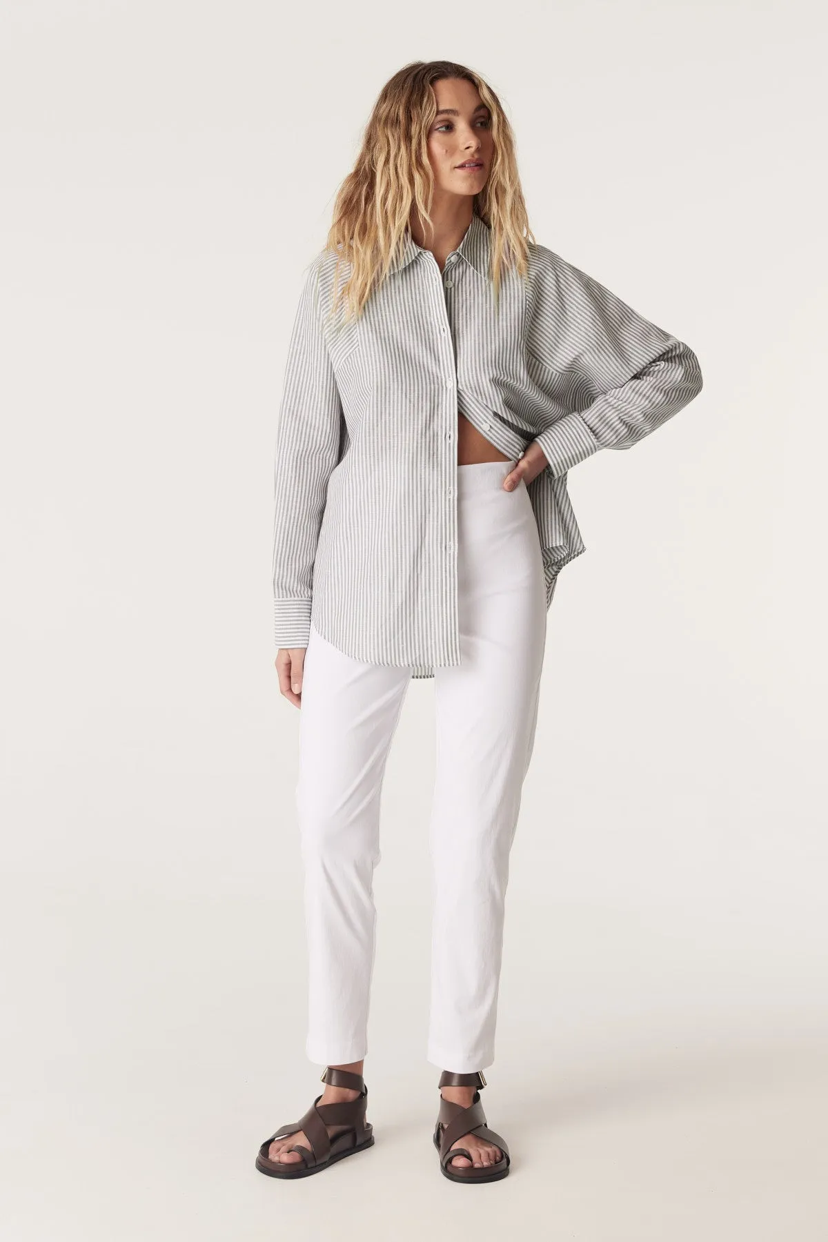 Girlfriend Stripe Shirt - Sage Stripe