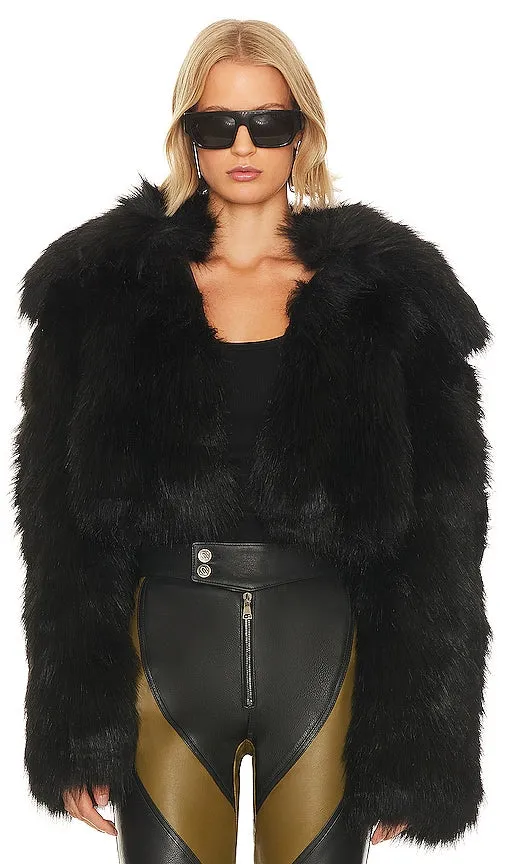 GIUSEPPE DI MORABITO Big Collar Faux Fur Coat in Black
