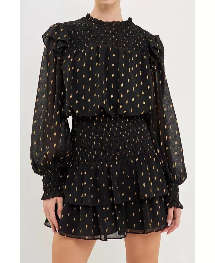 Gold Dot Printed Mini Dress
