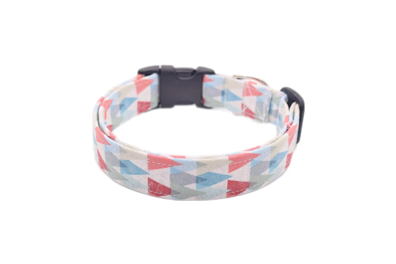 Gray, Blue & Red Geometric Triangles Dog Collar