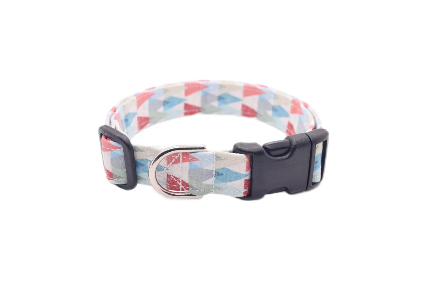 Gray, Blue & Red Geometric Triangles Dog Collar