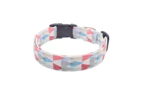 Gray, Blue & Red Geometric Triangles Dog Collar