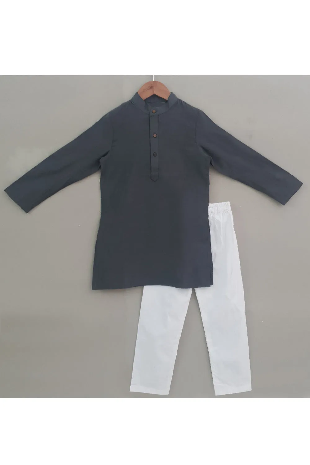 Grey Cotton Silk Kurta With Pink Patola Printed Jacket Set