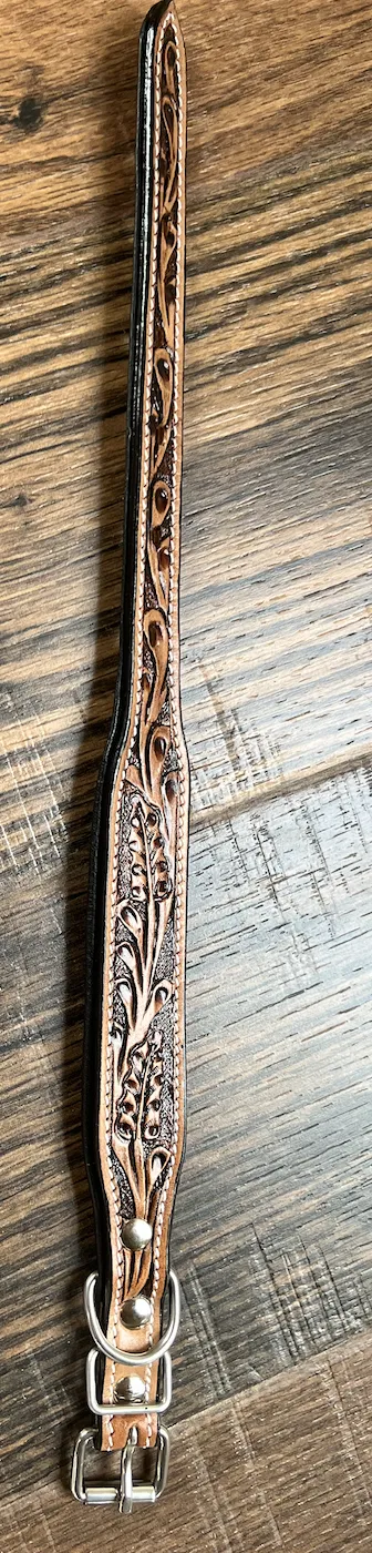 Handcrafted Padded Leather Tooled Dog Collar