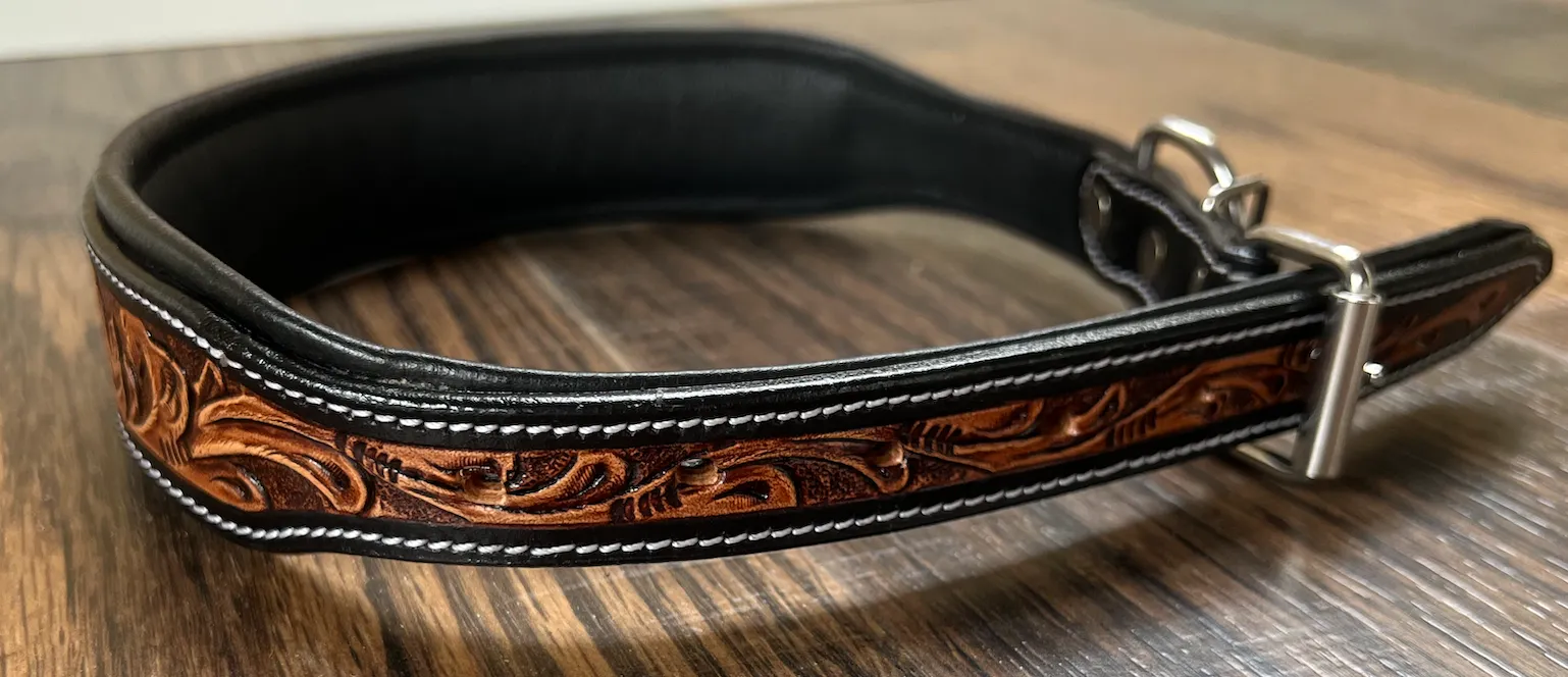 Handcrafted Padded Leather Tooled Dog Collar