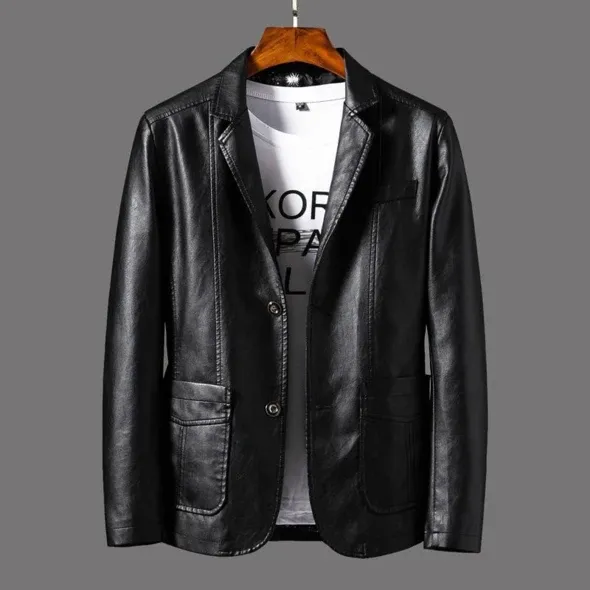 Hanrae Men's Thin Motorcycle Jacket Leather Blazer Coat