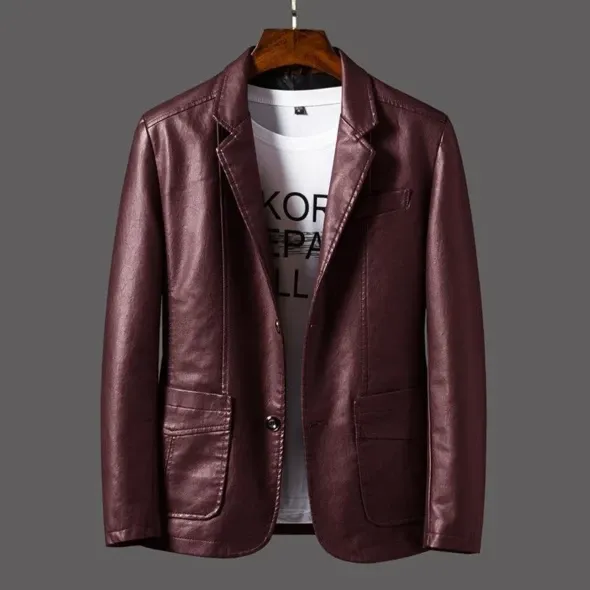 Hanrae Men's Thin Motorcycle Jacket Leather Blazer Coat