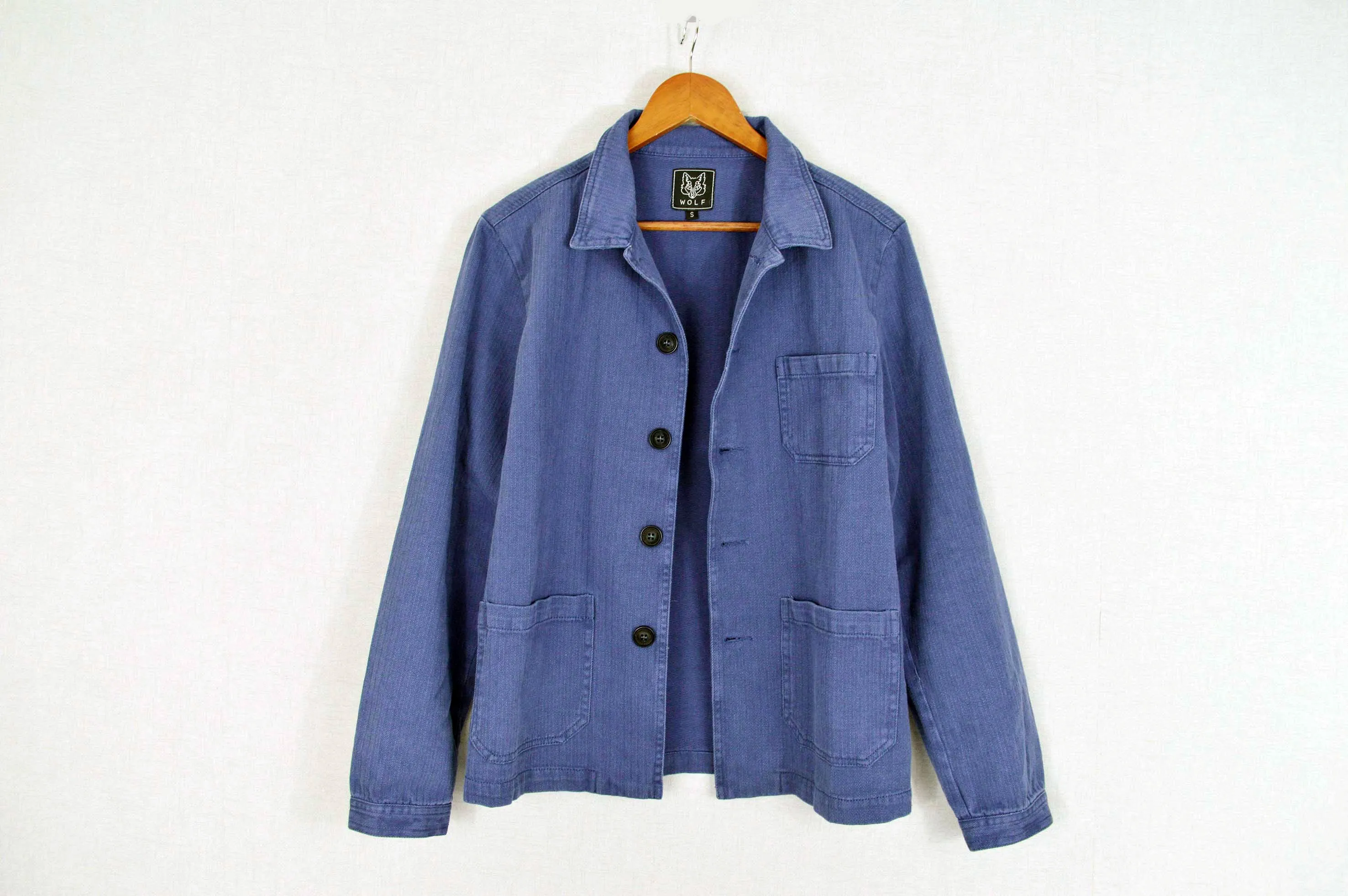 Herringbone Cotton Twill Chore Jacket Indigo Blue