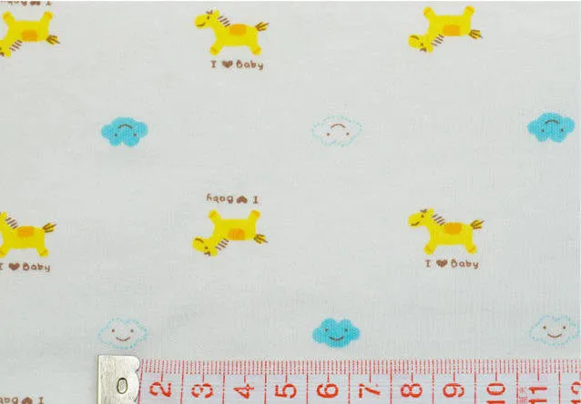 I Love Baby Yellow Pony on White Interlock Knit per Yard 29925