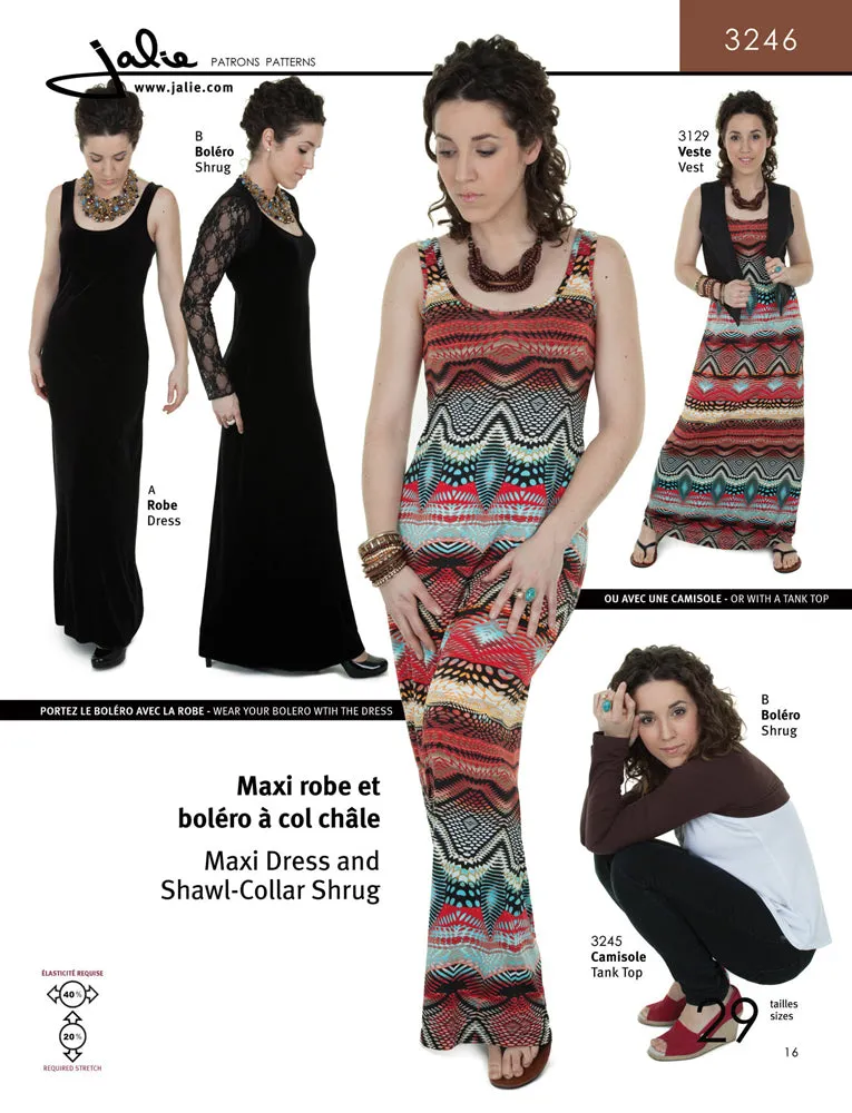 Jalie Pattern 3246 - Maxi dress and shawl collar shrug (arm warmer)