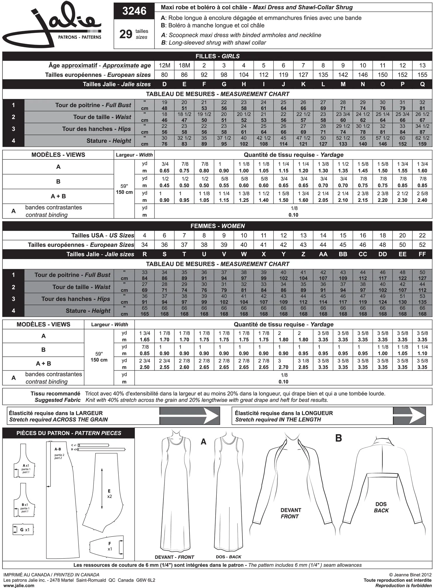 Jalie Pattern 3246 - Maxi dress and shawl collar shrug (arm warmer)
