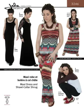 Jalie Pattern 3246 - Maxi dress and shawl collar shrug (arm warmer)