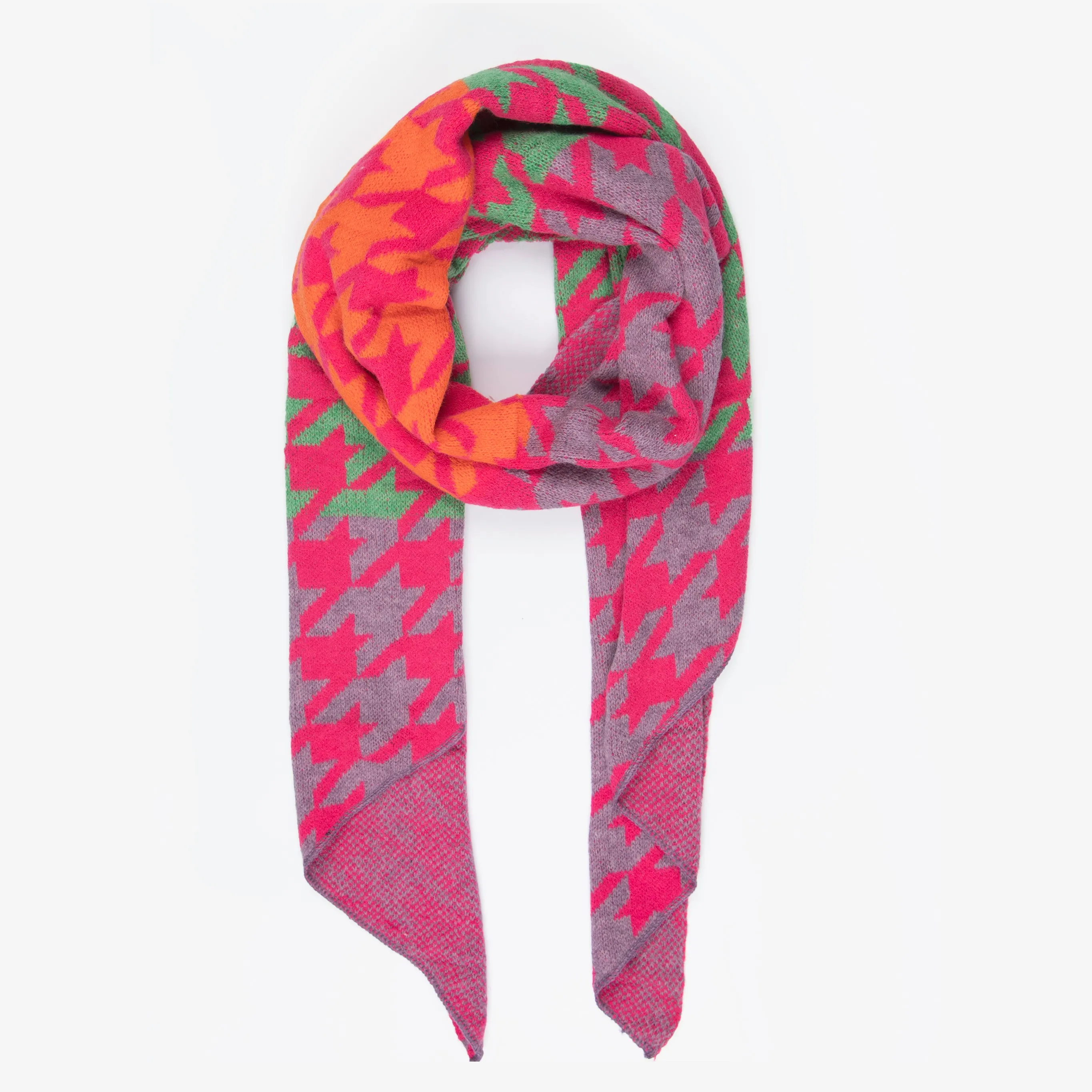 Jana Heavyweight Scarf - Blue/Fuchsia, Houndstooth